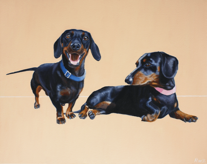 'Magnus and Mini' - Dachshunds - Oil on canvas, 24x30"