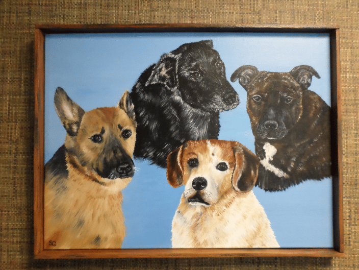 4 Beautiful dogs I did for a friend on canvas.