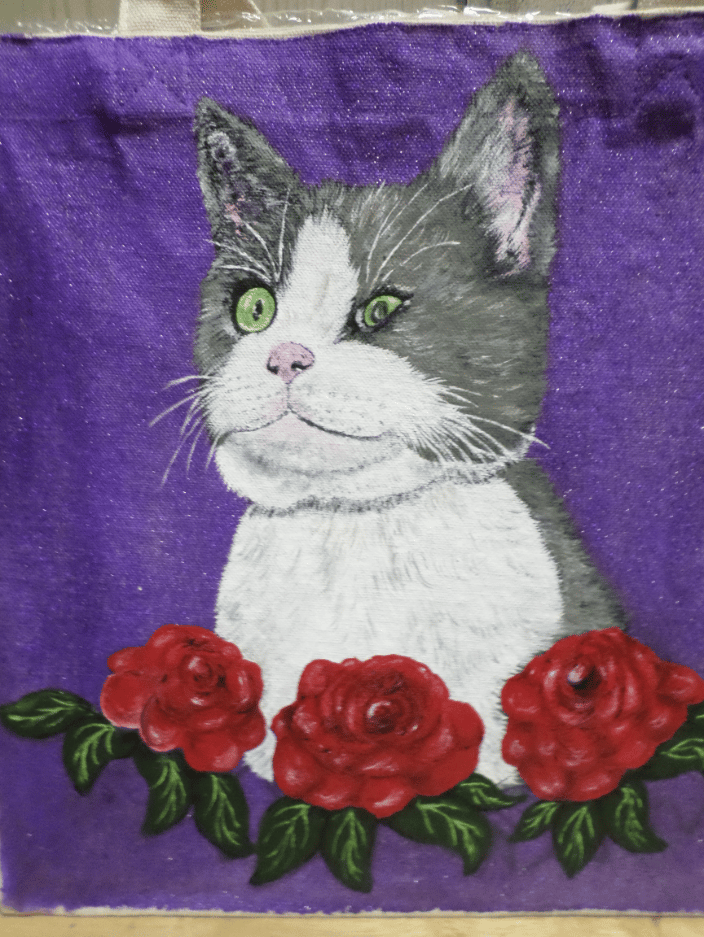 Beautiful "Boo" on a canvas tote bag.