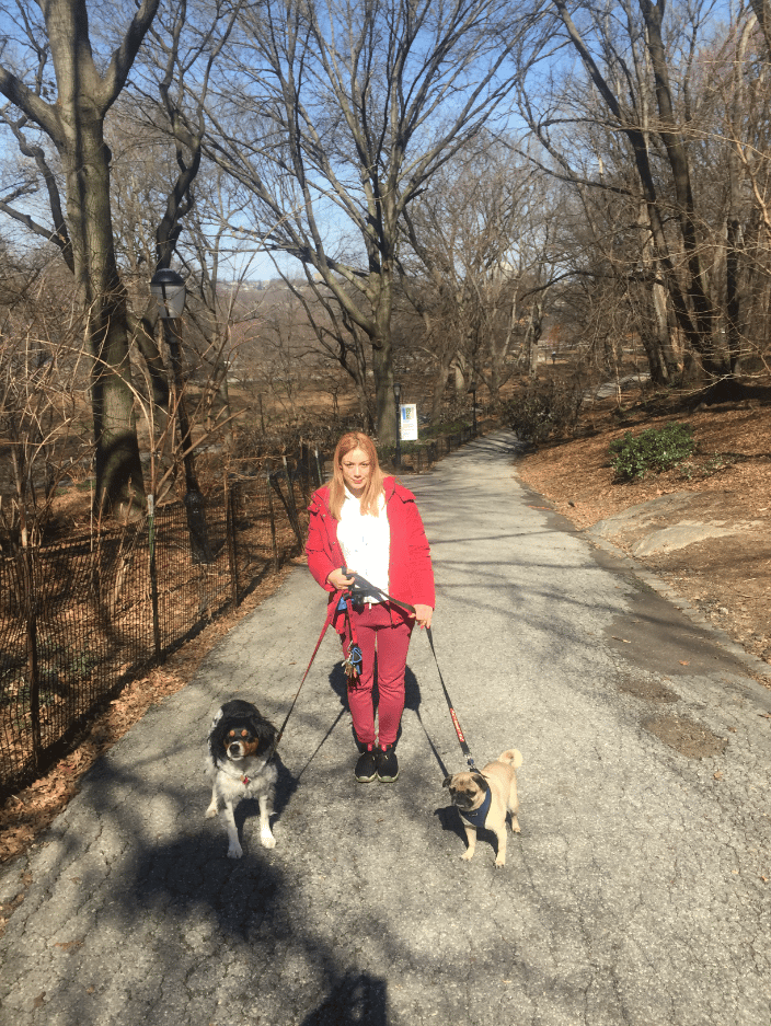 Maria walking Scout and Gus!