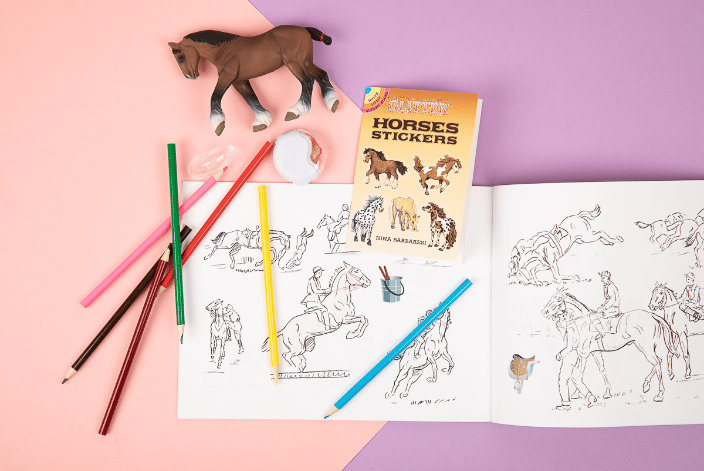 How to Draw Horses book, Sticker book, Pencils, and Horse Model from LaLa Horse's Mystery Box