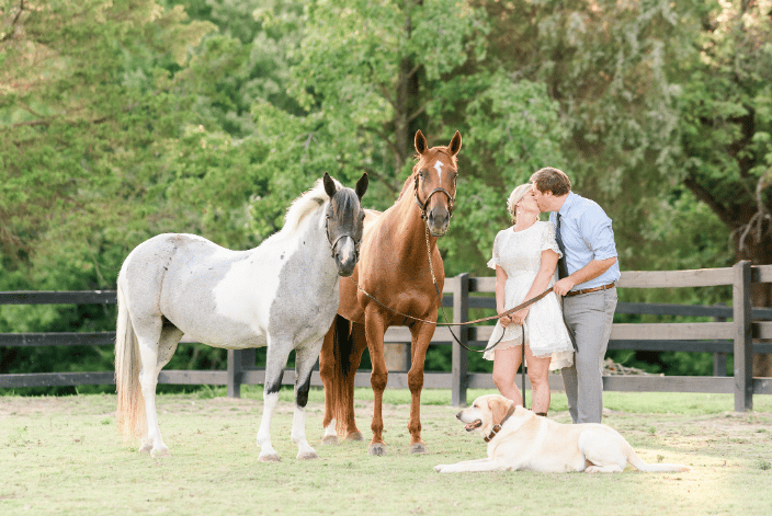 Couple with their horses and dog