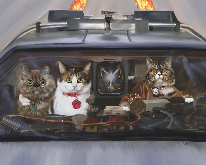 Your Cats  Traveling Back to the Future! (digital painting on canvas)