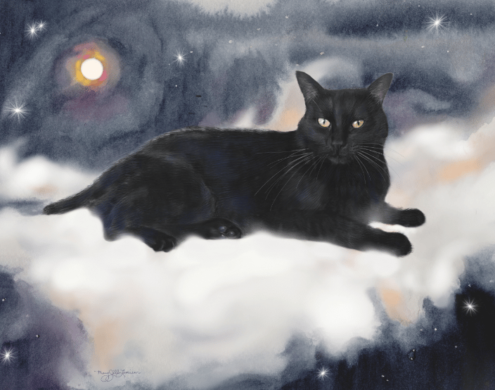 Tara's Black Cat (watercolor and digital painting)