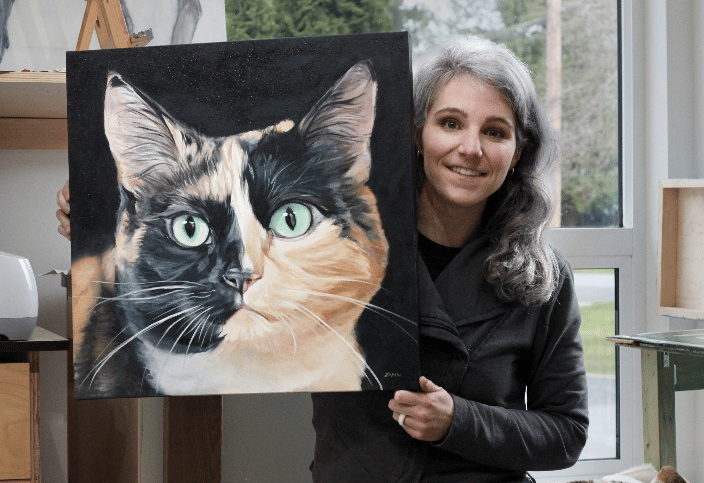 Zann and Portrait Painting of Cinnamon Boots