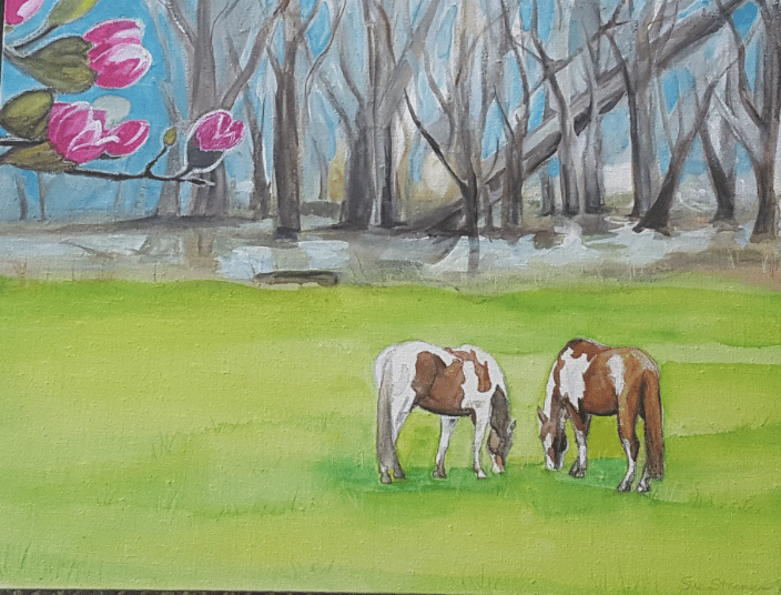 horses in pasture painting