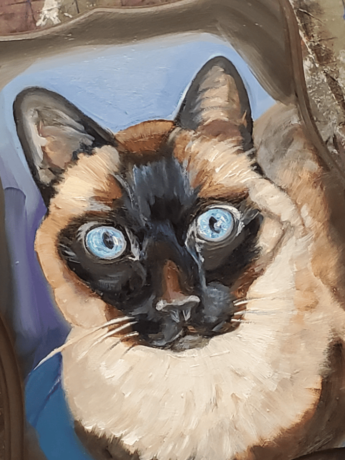 Siamese cat on wood pet portrait 